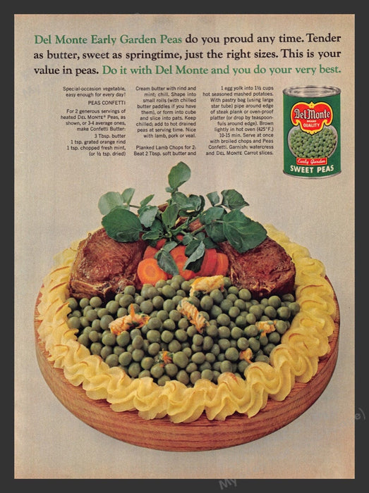 1965 Del Monte Sweet Peas "Peas Confetti" Recipe Print Advertisement Ad