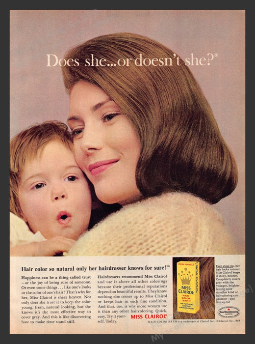1965 Miss Clairol Hair Color Bath Mom & Little Boy Print Advertisement Ad