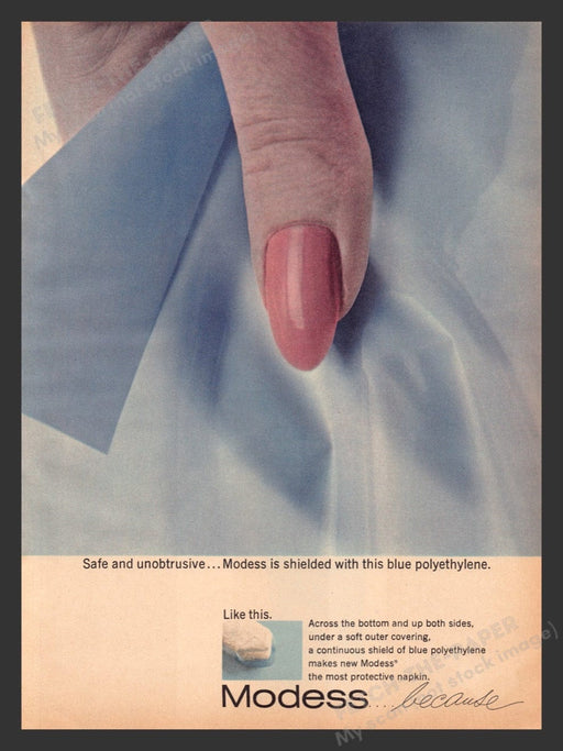 1965 Modess Sanitary Napkin Soft Outer Covering Print Advertisement Ad