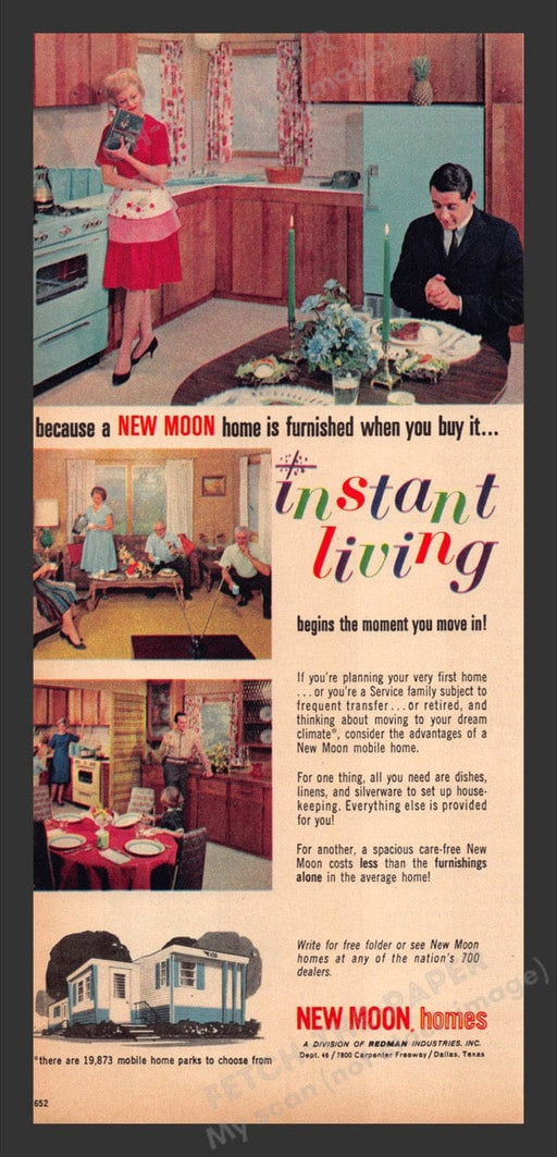 1965 New Moon Homes Mobile Home "Instant Living" Print Advertisement Ad