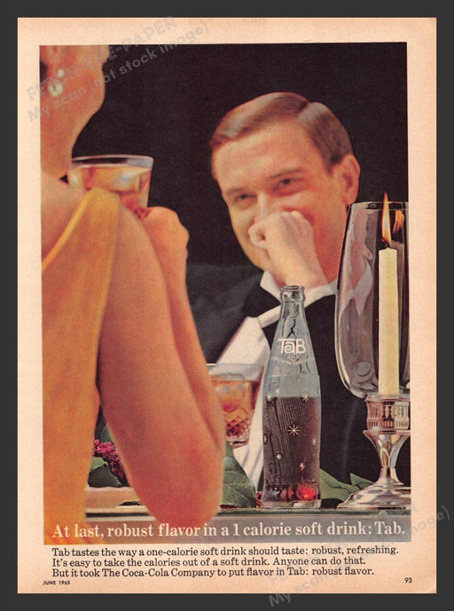 1965 Tab Cola Couple at Dinner Print Advertisement Ad