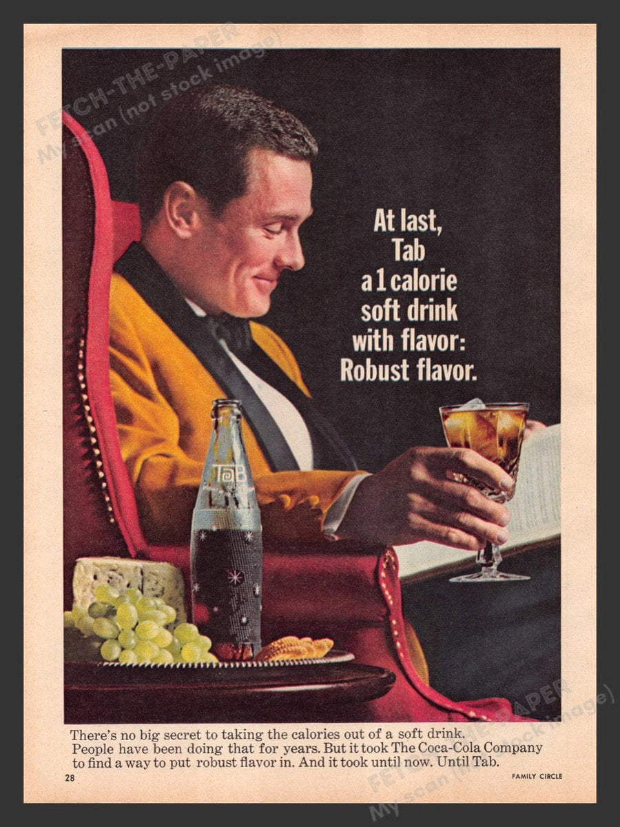 Vintage 1965 Tab Coca-Cola Ad - Sophisticated Man Reading — Fetch-the-Paper