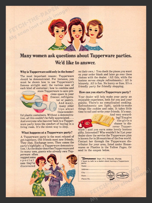 1965 Tupperware Parties Illustrations Print Advertisement Ad