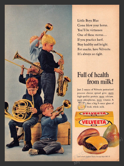 1965 Velveeta Cheese Kid's Jazz Band Print Advertisement Ad