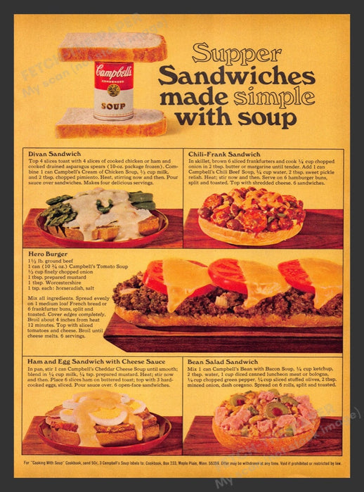 1966 Campbell's Soup Supper Sandwiches Recipes Print Advertisement Ad