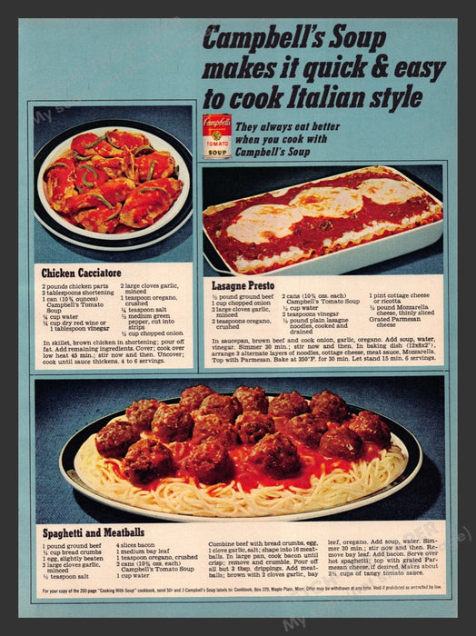 1966 Campbell's Soup Tomato Recipes Print Advertisement Ad