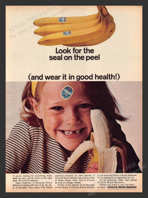 1966 Chiquita Bananas Freckled Little Girl Print Advertisement Ad