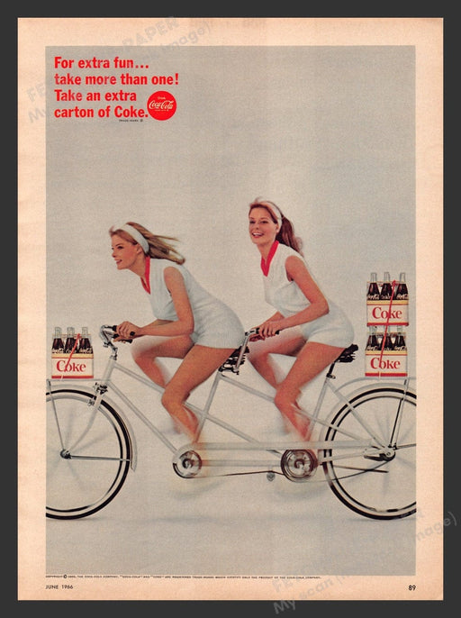 1966 Coca-Cola Twins Tandem Bicycle Bike Coke Print Advertisement Ad