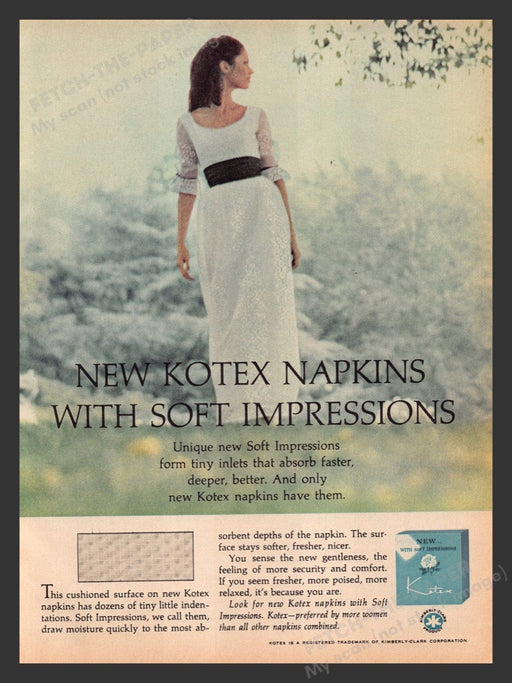 1966 Kotex Feminine Napkins Soft Impressions Print Advertisement Ad