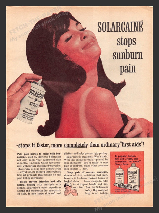 1966 Solarcaine Sunburn Spray First Aid Cream Print Advertisement Ad