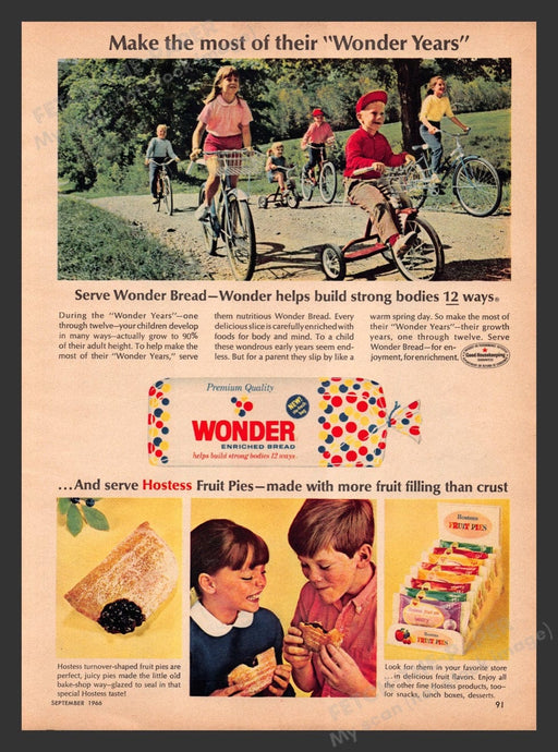 1966 Wonder Bread Kids Riding Bikes Print Advertisement Ad