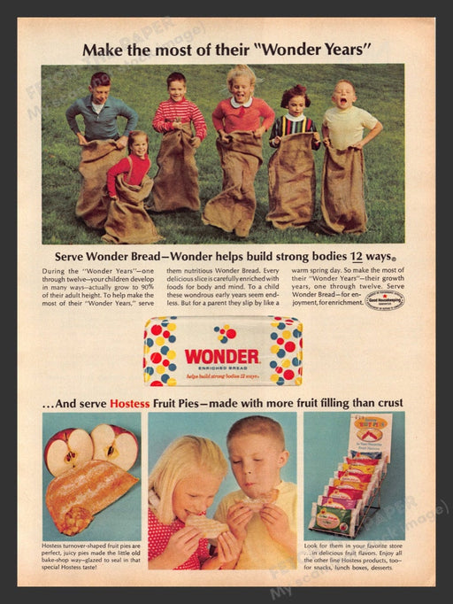 1966 Wonder Bread Kids Sack Race Print Advertisement Ad