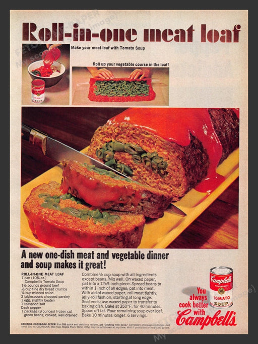 1967 Campbell's Tomato Soup "Roll-in-one Meat Loaf" Recipe Print Ad