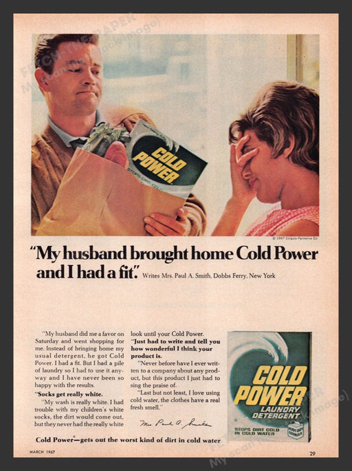 1967 Cold Power Laundry Detergent Print Advertisement Ad