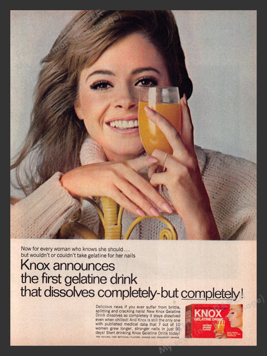 1967 Knox Gelatin Drink for Nails Print Advertisement Ad