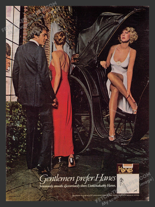 1976 Print Advertisement Gentlemen Prefer Hanes Hosiery Carriage Legs Sexy.