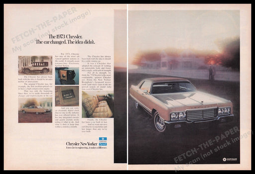 1973 Chrysler New Yorker 1970s Print Advertisement Ad (2 pages) 1972 Car Fetch the Paper!