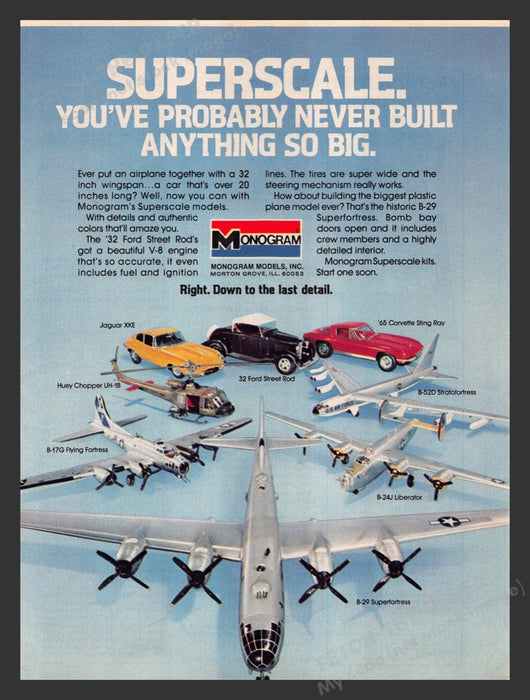 1977 Monogram Models Superscale Airplane Car Helicpter Print Advertisement Ad