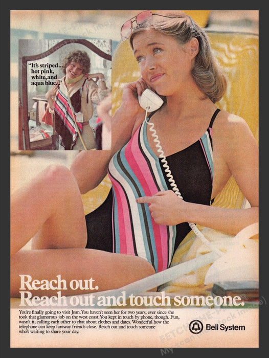 1979 Bell System Telephone Girl in Swimsuit Talking Print Advertisement Ad