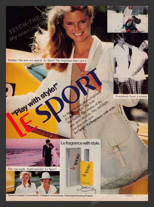 1979 Le Sport by Coty Fragrance Christie Brinkley Print Advertisement Ad