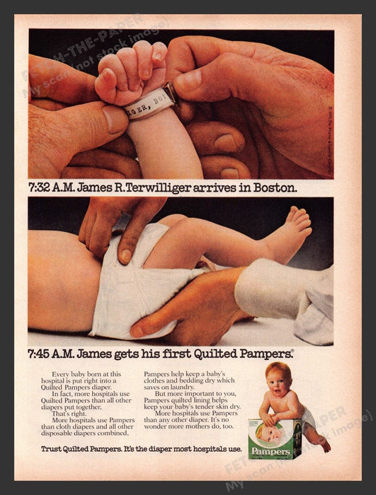 1979 Pampers Diapers Born James R. Terwilliger Print Advertisement Ad