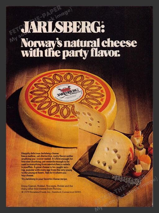 1980 Jarlsberg Cheese Wheel Norway Print Advertisement Ad