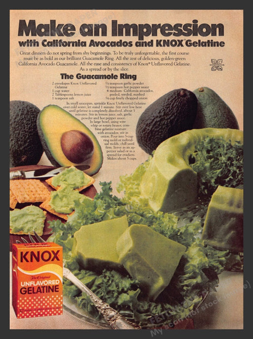 1980 Knox Gelatine "The Guacamole Ring" Recipe Print Advertisement Ad