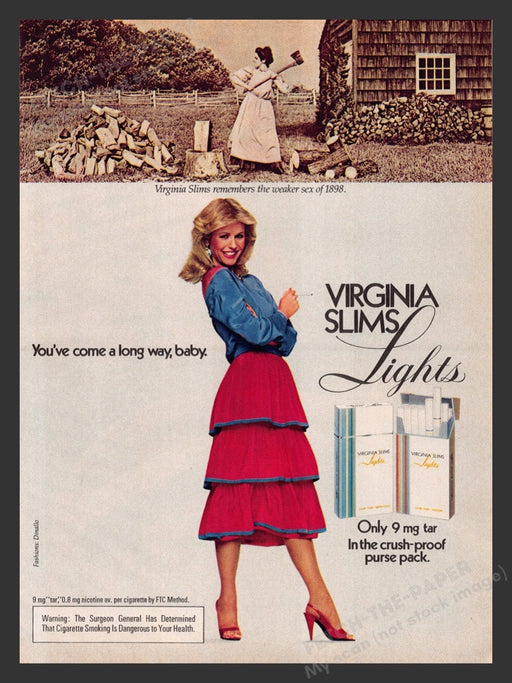 1980 Virginia Slims Lights Cigarettes 1898 Weaker Sex Print Advertisement Ad