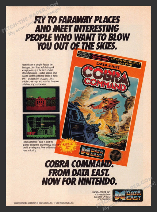 1988 Print Advertisement Cobra Command: Data East Video Game Ad.
