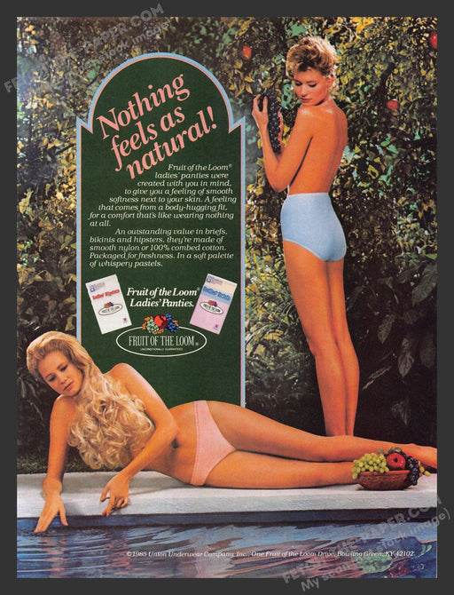 1985 Print Advertisement Fruit of the Loom Panties Garden of Eden Long Hair Ad.
