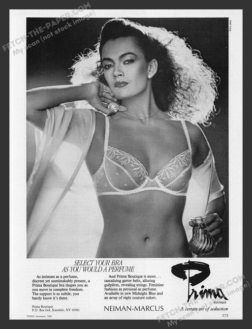 1982 Print Advertisement Prima Boutique Bra Lingerie Neiman-Marcus Ad.