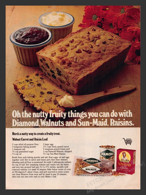 1981 Diamond & Sun-Maid Raisins Walnut Carrot Recipe Print Advertisement Ad