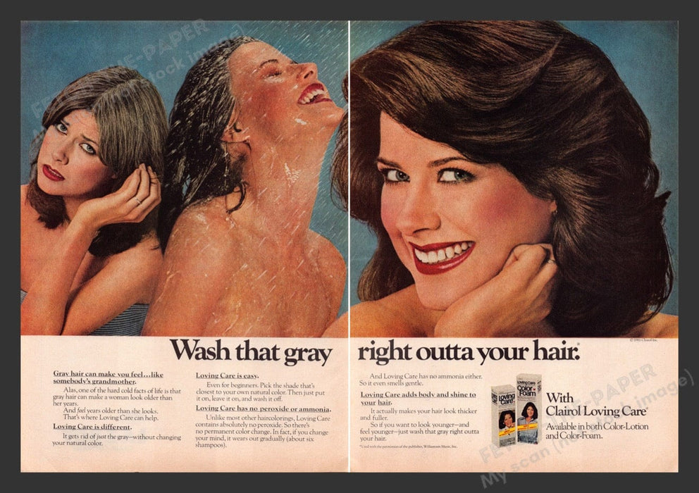 1982 Clairol Loving Care Hair Permanent Cover Gray Print Advertisement (2 Pages)