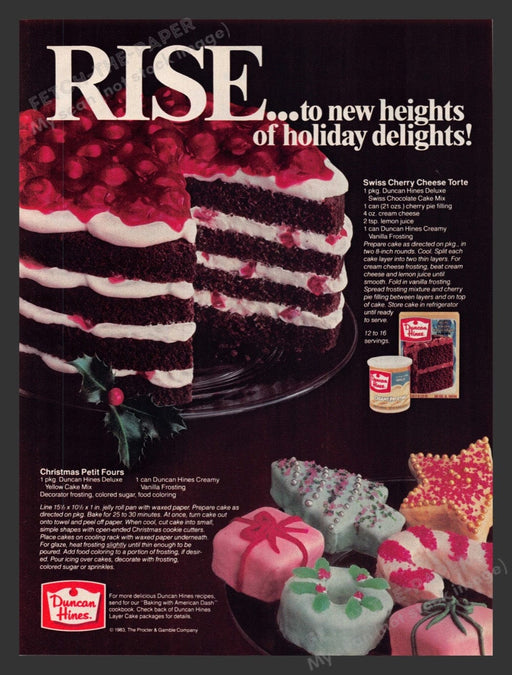 1983 Duncan Hines "Swiss Cherry Cheese Torte" Recipe Print Ad