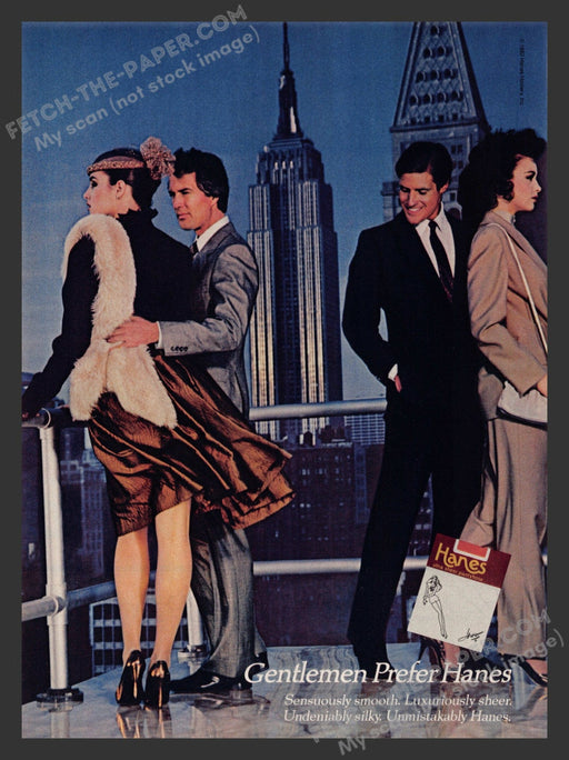 1983 Print Advertisement Gentlemen Prefer Hanes Empire State Building Hosiery Ad.