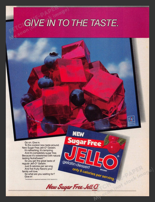1984 Jell-O Sugar Free Gelatin Dessert Print Advertisement Ad