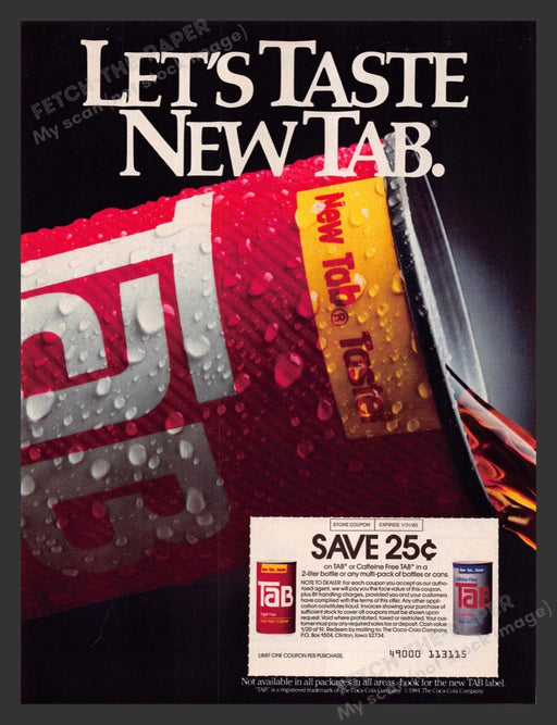 1984 Tab Soda "Let's Taste New Tab" Print Advertisement Ad