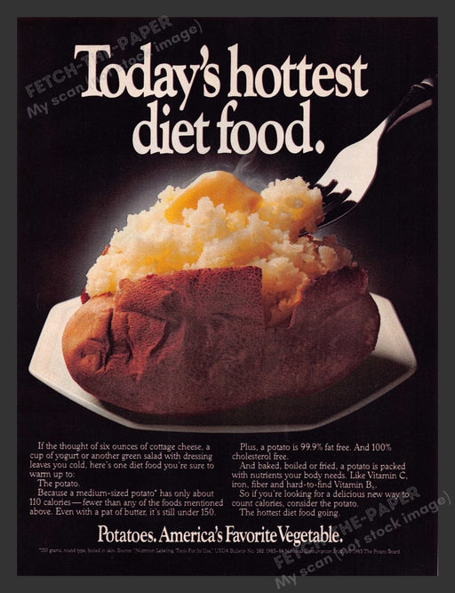 1985 Potato "Today's hottest diet food." Print Advertisement Ad