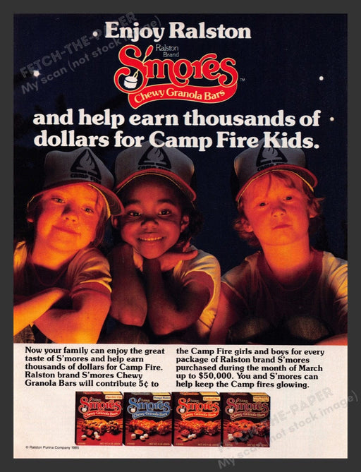 1985 Ralston S'mores Chewy Granola Bars Baseball Kids Print Advertisement Ad