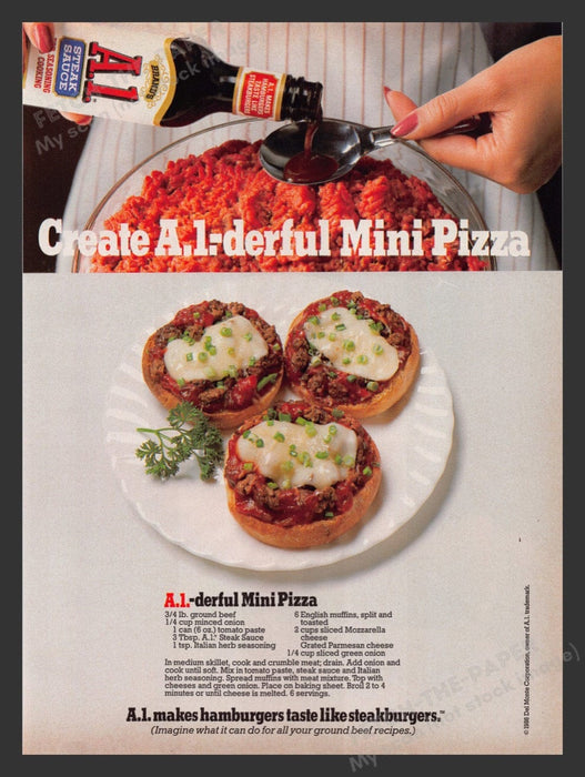 1986 A.1.-derful Mini Pizza Recipe A1 Steak Sauce Print Advertisement Ad