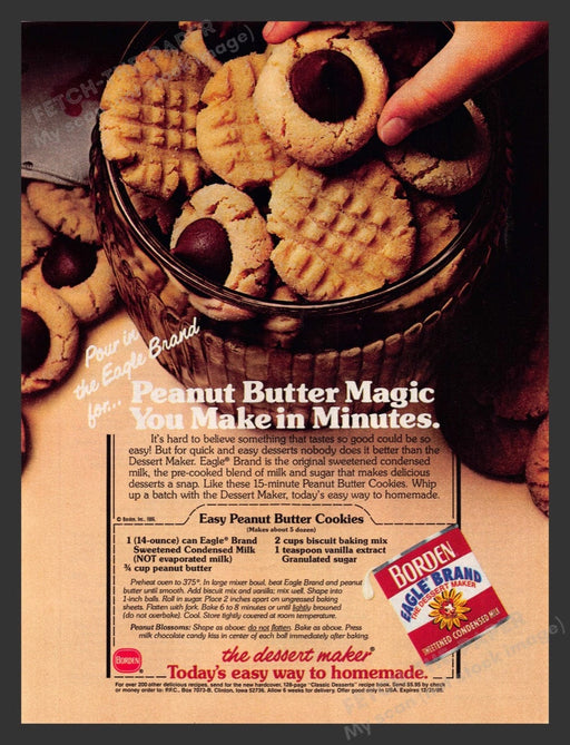 1986 Borden Eagle Brand Peanut Butter Cookie Recipe Print Advertisement Ad