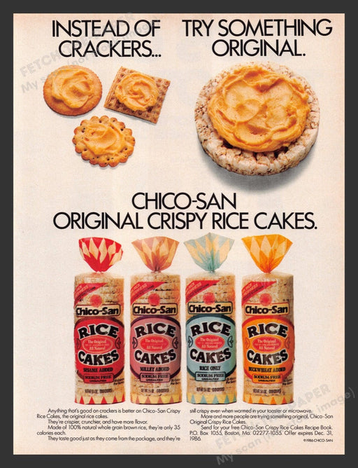 1986 Chico-san Original Crispy Rice Cakes Print Advertisement Ad