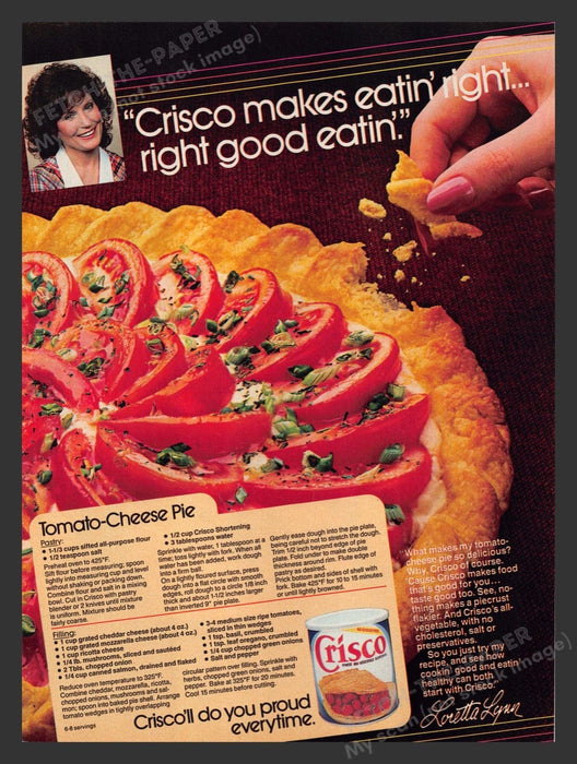 1986 Crisco Loretta Lynn "Tomato-Cheese Pie" Recipe Print Advertisement Ad