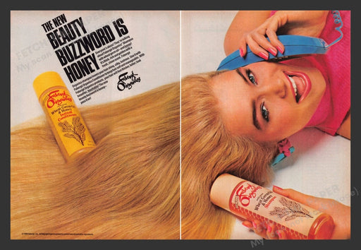 1986 Faberge Organics Hair Products Blonde on Blue Telephone Print Ad (2 Pages)