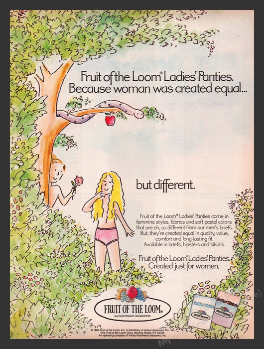 1986 Fruit of the Loom Ladies' Panties Adam & Eve Eden Print Advertisement Ad