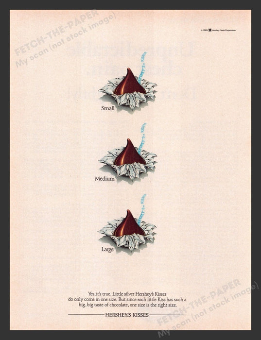 1986 Hershey's Kisses Small Medium Large Print Advertisement Ad