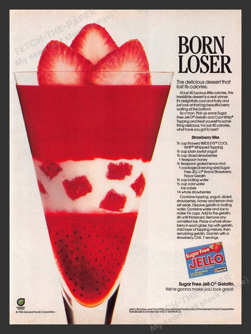1986 Jell-O Born Loser Strawberry Bliss Recipe Print Advertisement Ad
