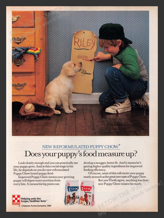 1986 Purina Dog Chow Riley's Growth Chart Print Advertisement Ad