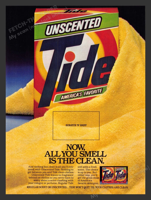 1986 Unscented Tide Detergent Yellow Towel Print Advertisement Ad