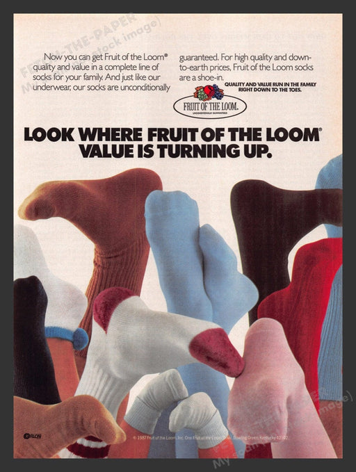 1987 Fruit of the Loom Socks Colorful Print Advertisement Ad